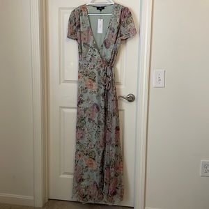 Vici Floral Wrap Maxi Dress in Sage with Pink & Mauve Blooms
